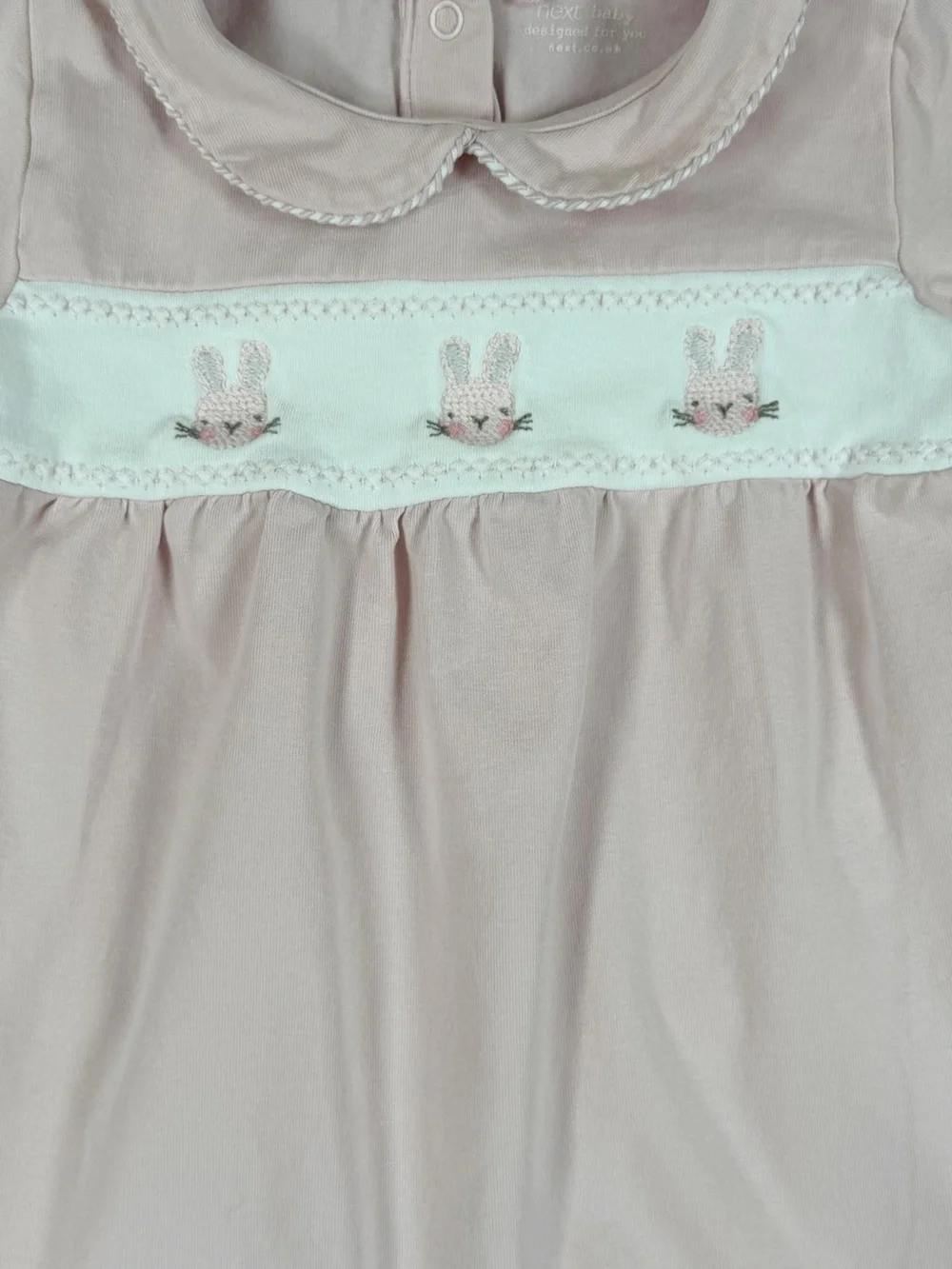 NEXT BABY Pink Embroidered Bunny Baby Sleepsuit Footie - 3-6M